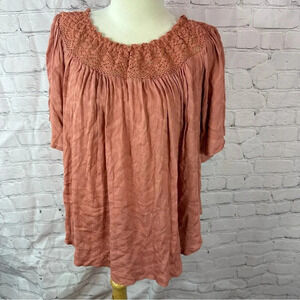 boutique NWT by together peasant top boho western sz medium crochet neckline
